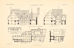 St. Afra-Münster, Meißen: Grundriss EG, 1.OG, Schnitt AB, Schnitt CD, Schnitt durch die Barbarakapelle (aus: Atlas zur Zeitschrift für Bauwesen, hrsg. v. Ministerium der öffentlichen Arbeiten, Jg. 61, 1911)