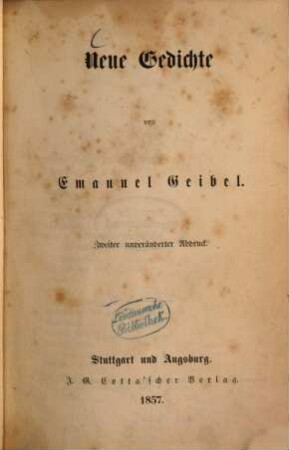 Neue Gedichte von Emanuel Geibel
