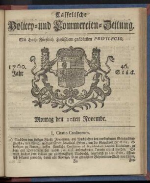 46. Stueck, Montag den 10ten Novembr. 1760