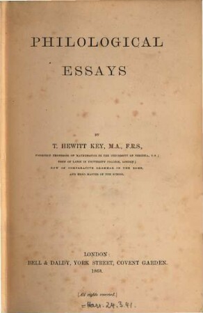 Philological Essays : By T. Hewitt Key