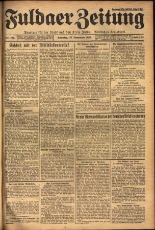 Ausgabe vom Samstag, den 20. November 1926.