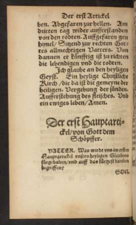 Der erst Hauptartickel/ von Gott dem Schöpffer.