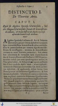 Caput I. Quid sit Algebra Speciosa Universalis.