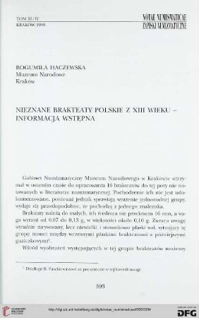 3/4: Nieznane brakteaty polskie z XIII wieku : Informacja wstępna