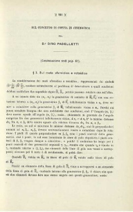 Sul concetto di coppia in Cinematica.