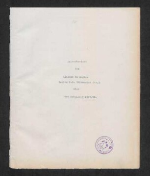 1929/30: Jahresbericht des Lyzeums de Mugica Berlin - 1929/30