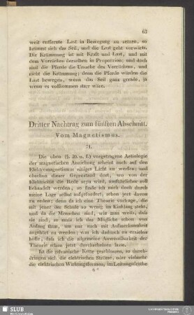 Dritter Nachtrag zum fünften Abschnitt. Vom Magnetismus