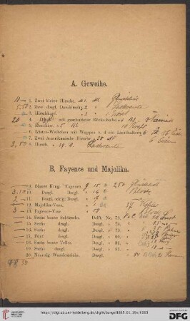 [A. Geweihe - O. Bilder, Miniaturen u. Stiche] (Nr. 1 - 638)