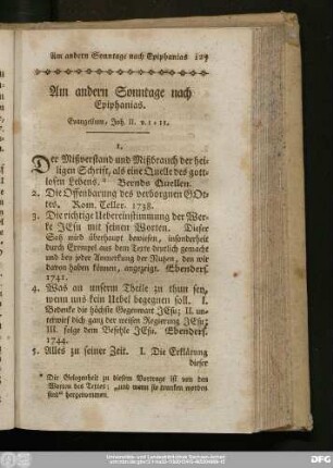 Am andern Sonntage nach Epiphanias. Evangelium, Joh. II. v. 1 - 11.
