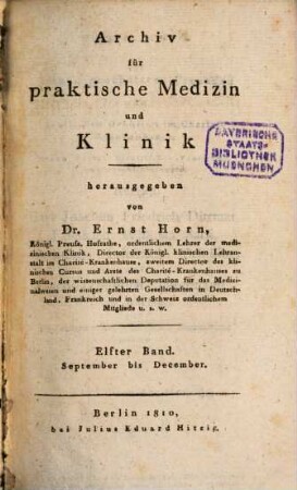 Archiv für praktische Medizin und Klinik. [20]. 1810
