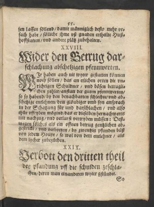 XXIX. Verbott den dritten theil der pfandung uff die schulden zeschlachen/ deren man einanderen wyter gstündet.