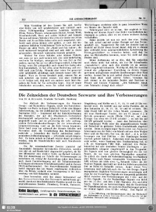 Die Zeitzeichen der Deutschen Seewarte und ihre Verbesserungen