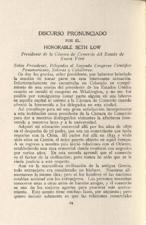 Discurso pronunciado por el Honorable Seth Low