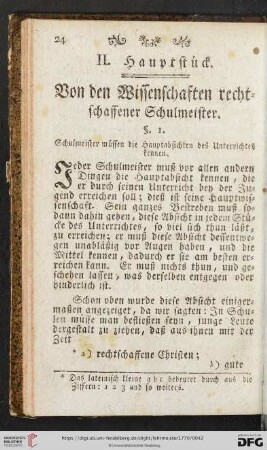 II. Hauptstueck: Von den Wissenschaften rechtschaffener Schulmeister