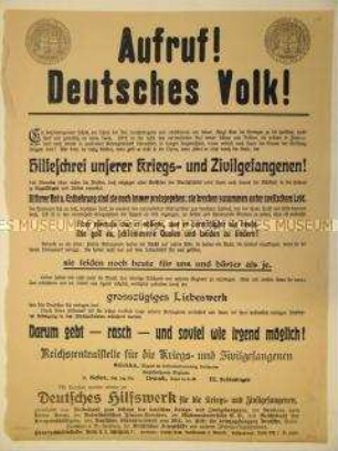 Aufruf zur Spende für die Kriegs- und Zivilgefangenen