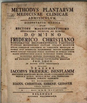 Methodus plantarum mediciniae clinicae adminiculum : Diss. med.