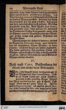 IV: Reise nach Cairo. Beschreibung der Stadt / und etlicher deren Gebräuchen
