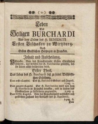 Inhalt und Austheilung.