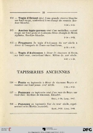 Tapisseries anciennes (Nr. 156-162)