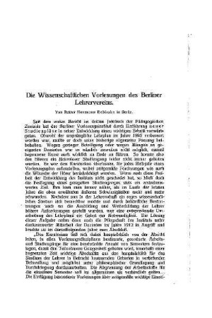Die Wissenschaftlichen Vorlesungen des Berliner Lehrervereins