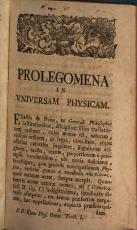 Naturalis philosophiae, seu physicae tractatio .... 1, Complexa generalem de corporibus doctrinam