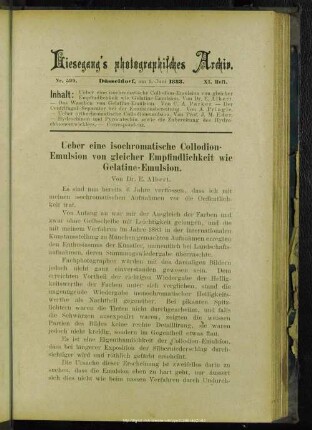 Ueber eine isochromatische Collodion-Emulsion von gleicher Empfindlichkeit wie Gelatine-Emulsion
