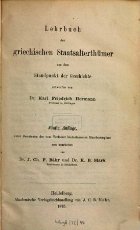 Lehrbuch der griechischen Staatsalterthümer