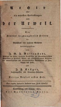 Archiv für die neuesten Entdeckungen aus der Urwelt : ein Journal in zwangfreien Heften. 3, 3. 1821