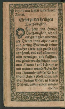 Gebet zu der heiligen Dreyfaltigkeit.