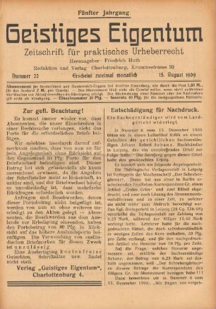 Nummer 22 (15. August 1909)