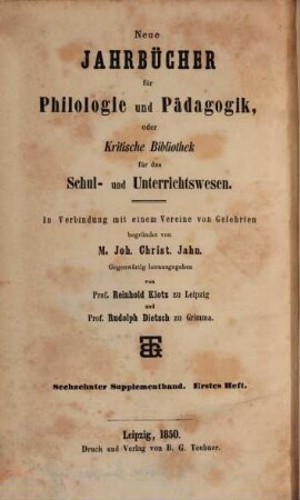 Archiv für Philologie und Pädagogik. 16. 1850