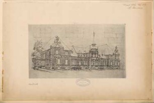 Wohnhausgruppe, Halle/Saale Monatskonkurrenz April 1884: Perspektivische Ansicht der Straßenseite