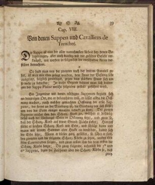 Cap. VIII. Von denen Sappen und Cavalliers de Trencheé.