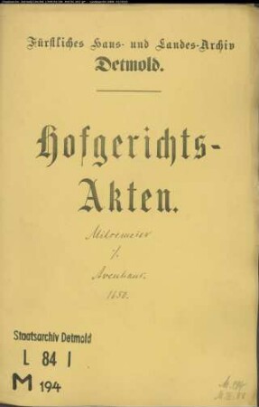 Milsemeyer, Johann in Hamburg gegen Rudolf Avenhaus zu Blomberg - Schuldforderung