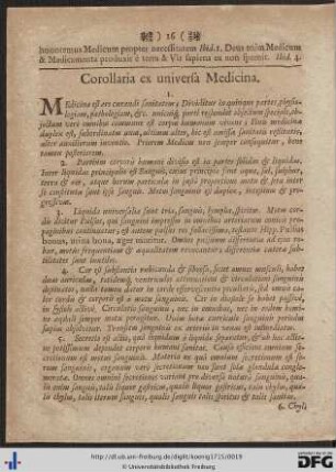 Corollaria ex universa Medicina.