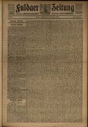 Erste Ausgabe vom Mittwoch, den 15. Januar 1908.