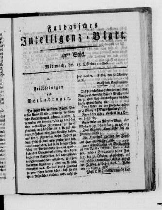 42tes Stück, Ausgabe vom 15. Oktober 1806