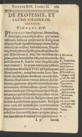 De Professis, Et Sacro Ordine Insignitis. Titulus XIV.
