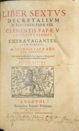 Liber Sextvs Decretalivm D. Bonifacii Papae VIII.