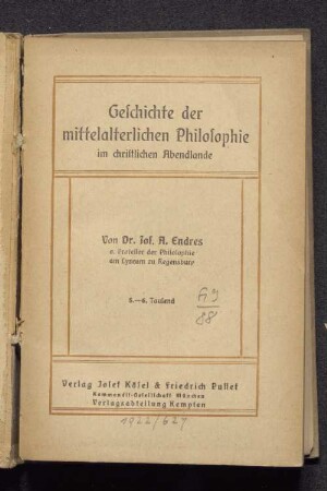 Geschichte der mittelalterlichen Philosophie im christlichen Abendlande