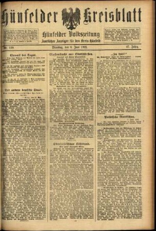Ausgabe vom Dienstag, den 06. Juni 1922.
