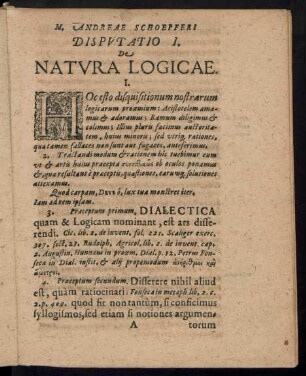Disputatio I. De Natura Logicae.