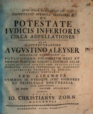 Dissertatio ivridica inavgvralis de potestate ivdicis inferioris circa adpellationes