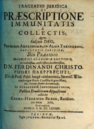 Tractatio Juridica De Præscriptione Immunitatis à Collectis