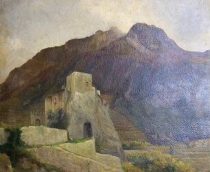 Kleine Ruine in Gebirgslandschaft