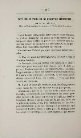 Note sur un probléme de géométrie élémentaire.