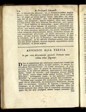 Appendix Alia Tertia In qua ratio determiinatur quomodo Dæmones naturalibus rebus fugantur.
