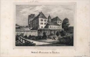 Ansicht von Schloss Osterstein in Zwickau, Lithographie, 1839 : Schloss Osterstein in Zwickau / nach der Natur gez. von A. Arrigoni. Lith. von C. W. Arldt. - [Dresden] : [Pietzsch] , [1839]. - 1 Kunstblatt : Lithogr. ; 18 x 13 cm