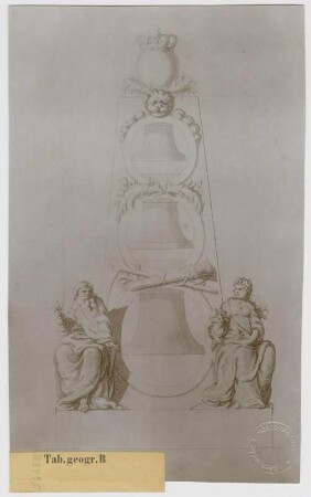 Potsdam, Stadtschloss, Fortunaportal, Glockenstuhl, Entwurf : Potsdam, Stadtschloss, Fortunaportal, Glockenstuhl, Entwurf, Jean de Bodt, nach 1700. Feder, Pinsel in Wasserfarbe/Papier.