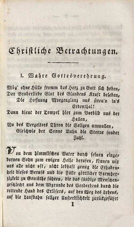 Christliche Betrachtungen, Erstes Bändchen